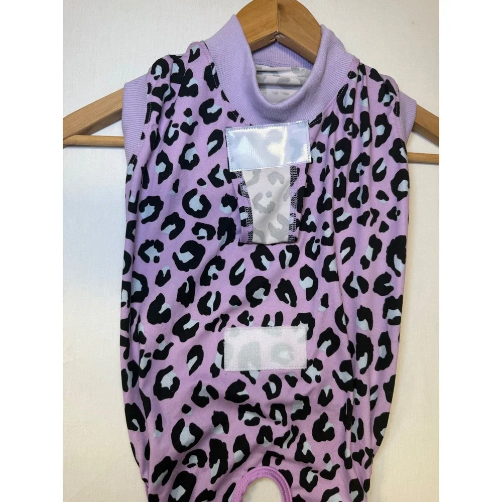 Kuoser Dog Recovery Suit Purple Leopard Print Surgery Snuggly Cone Alt Large NWT